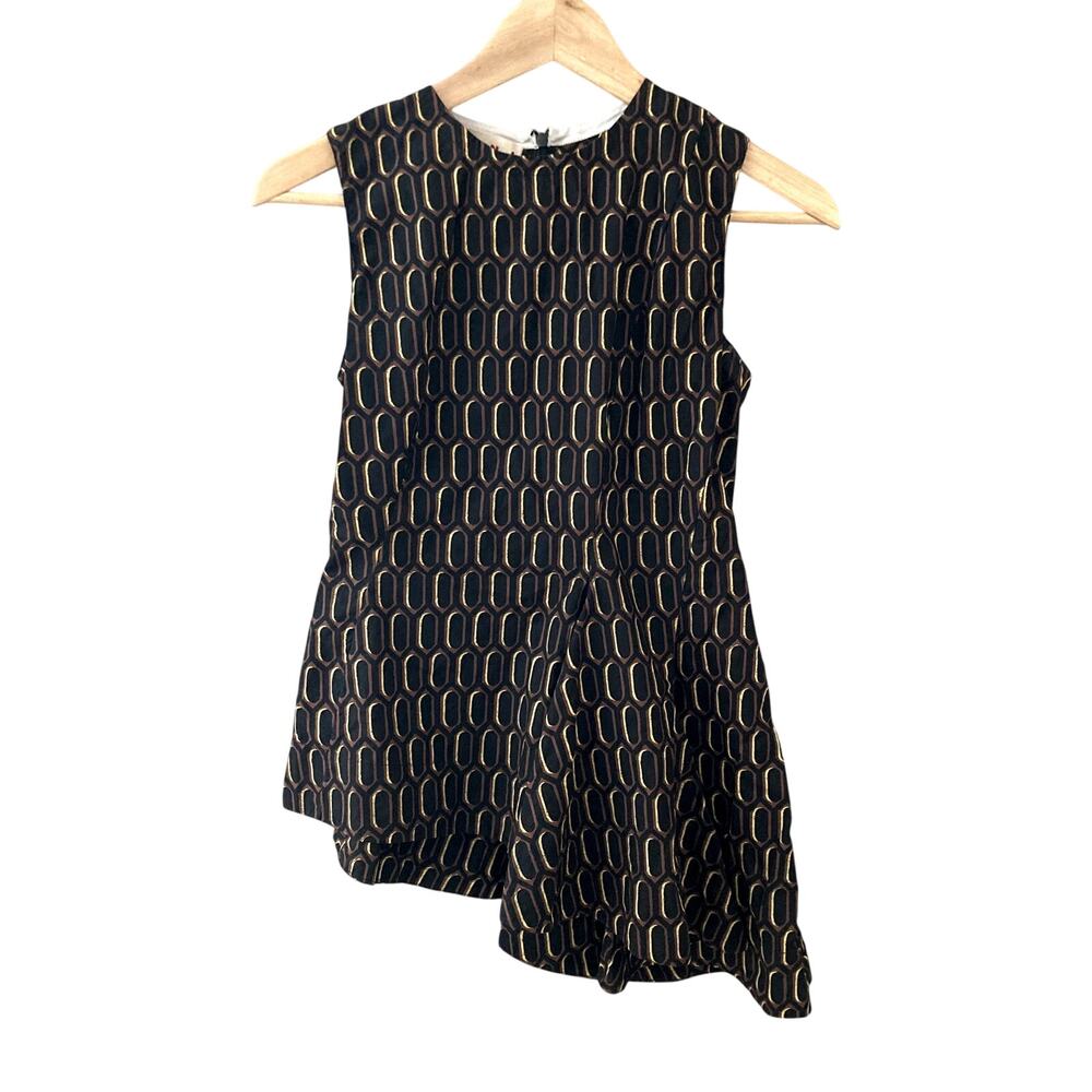 Marni Asymmetrical Peplum Hem Geometric Sleeveless Top Black Brown 38